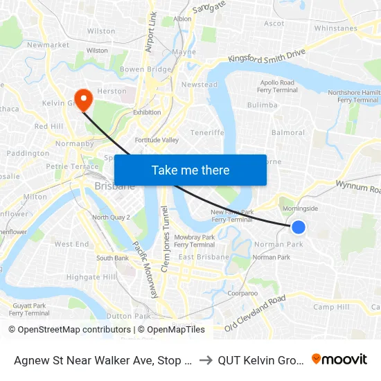 Agnew St Near Walker Ave, Stop 42 to QUT Kelvin Grove map