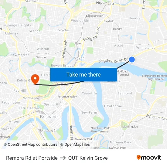 Remora Rd at Portside to QUT Kelvin Grove map