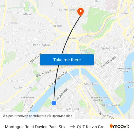 Montague Rd at Davies Park, Stop 8 to QUT Kelvin Grove map