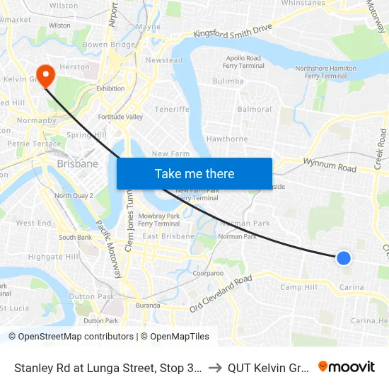 Stanley Rd at Lunga Street, Stop 39/40 to QUT Kelvin Grove map