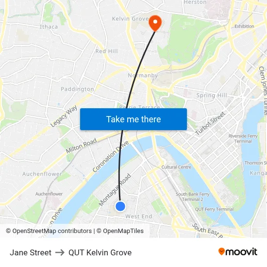 Jane Street to QUT Kelvin Grove map