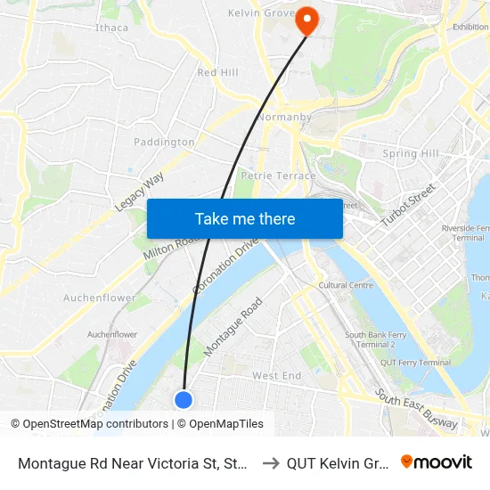 Montague Rd Near Victoria St, Stop 10 to QUT Kelvin Grove map