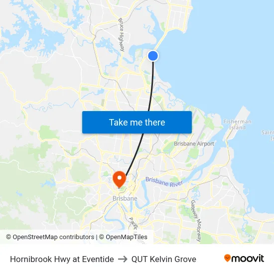 Hornibrook Hwy at Eventide to QUT Kelvin Grove map