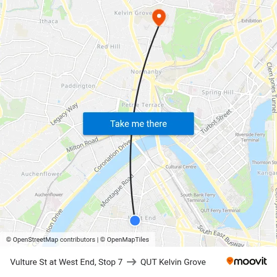 Vulture St at West End, Stop 7 to QUT Kelvin Grove map