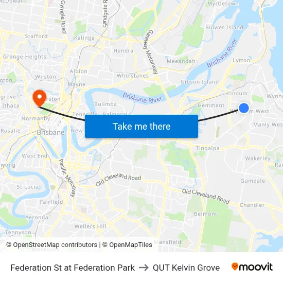 Federation St at Federation Park to QUT Kelvin Grove map