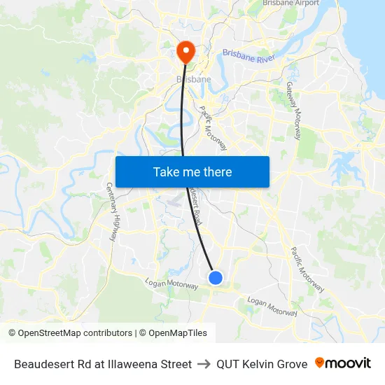 Beaudesert Rd at Illaweena Street to QUT Kelvin Grove map