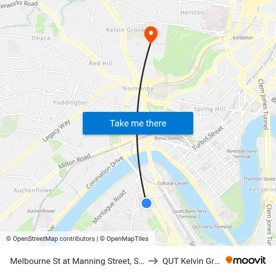 Melbourne St at Manning Street, Stop 4 to QUT Kelvin Grove map
