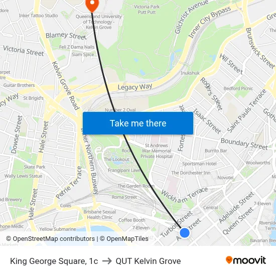 King George Square, 1c to QUT Kelvin Grove map