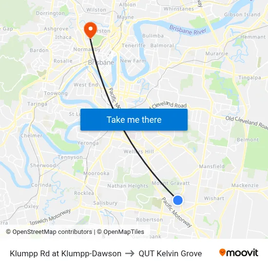 Klumpp Rd at Klumpp-Dawson to QUT Kelvin Grove map
