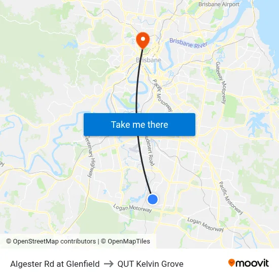 Algester Rd at Glenfield to QUT Kelvin Grove map