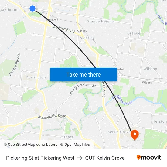 Pickering St at Pickering West to QUT Kelvin Grove map