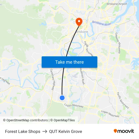 Forest Lake Shops to QUT Kelvin Grove map