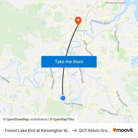 Forest Lake Bvd at Kensington Way to QUT Kelvin Grove map