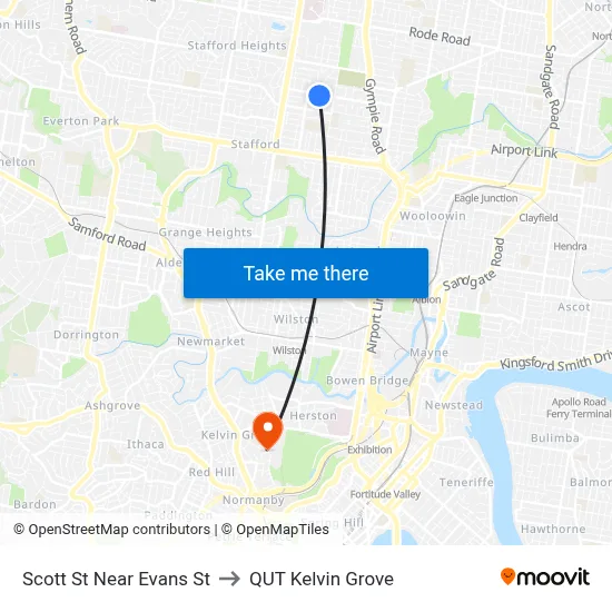 Scott St Near Evans St to QUT Kelvin Grove map