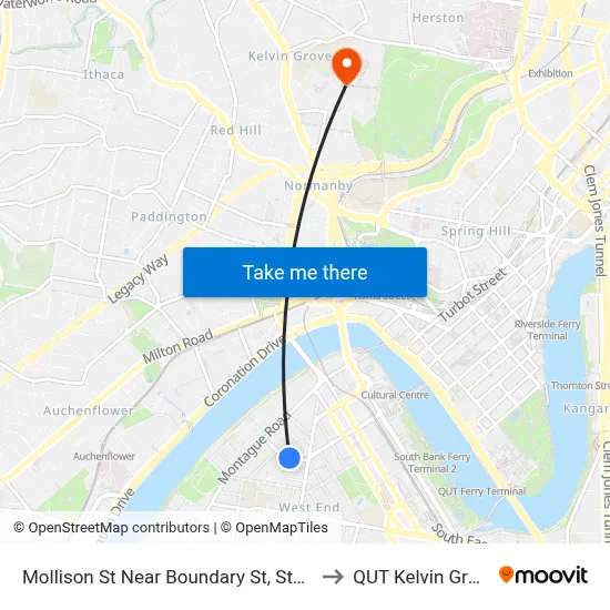 Mollison St Near Boundary St, Stop 5 to QUT Kelvin Grove map