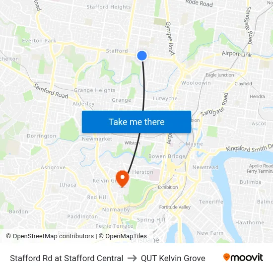 Stafford Rd at Stafford Central to QUT Kelvin Grove map