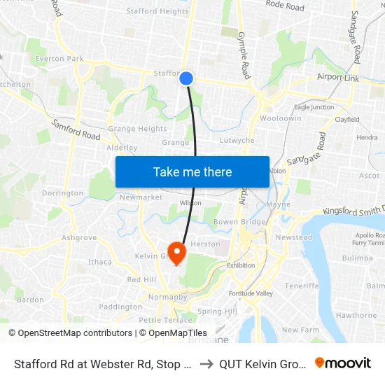 Stafford Rd at Webster Rd, Stop 30 to QUT Kelvin Grove map