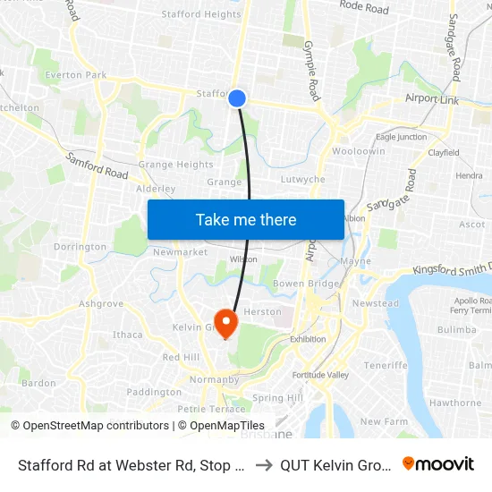 Stafford Rd at Webster Rd, Stop 30 to QUT Kelvin Grove map