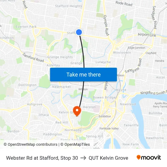 Webster Rd at Stafford, Stop 30 to QUT Kelvin Grove map