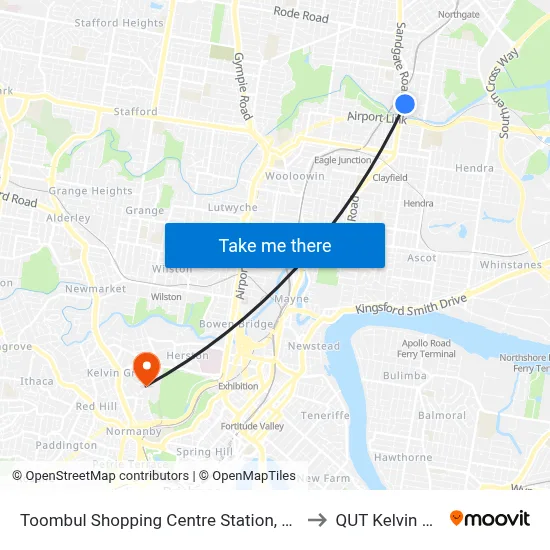 Toombul Shopping Centre Station, Platform A to QUT Kelvin Grove map