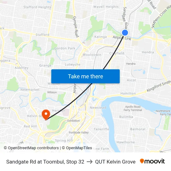 Sandgate Rd at Toombul, Stop 32 to QUT Kelvin Grove map