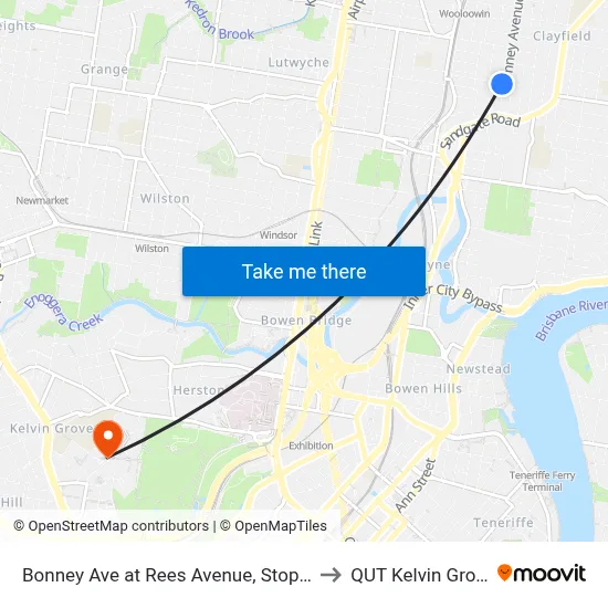 Bonney Ave at Rees Avenue, Stop 22 to QUT Kelvin Grove map
