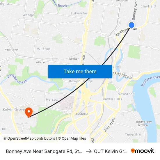Bonney Ave Near Sandgate Rd, Stop 21 to QUT Kelvin Grove map