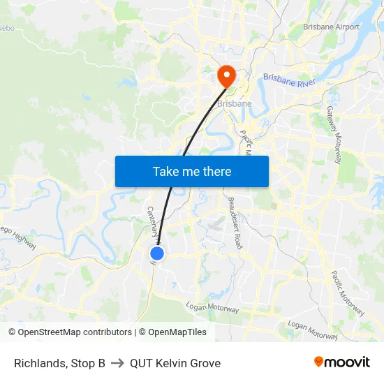 Richlands, Stop B to QUT Kelvin Grove map