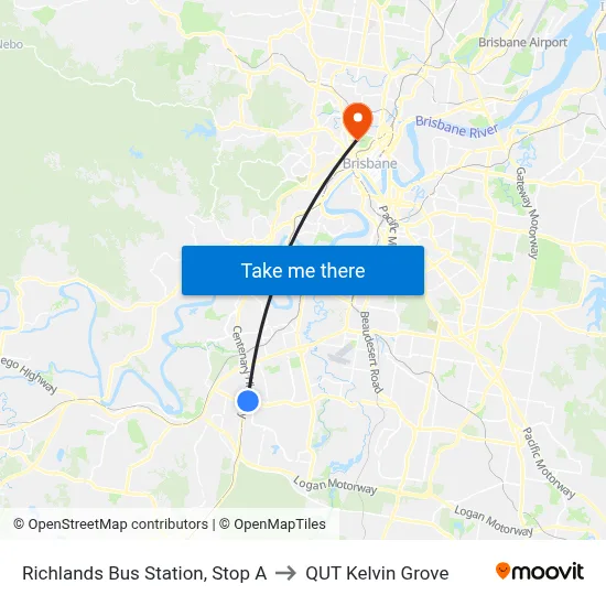 Richlands Bus Station, Stop A to QUT Kelvin Grove map