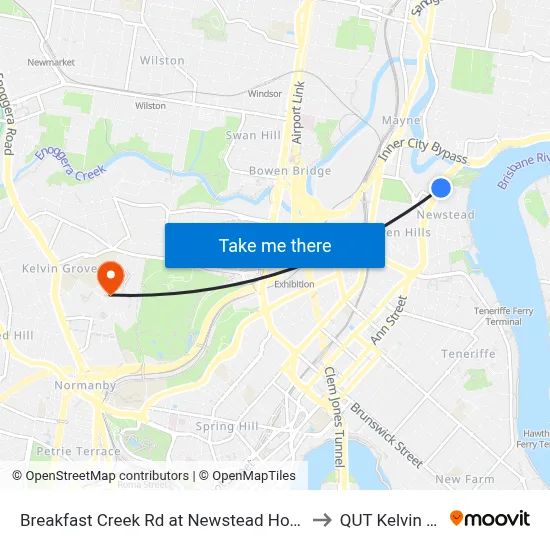 Breakfast Creek Rd at Newstead House, Stop 12 to QUT Kelvin Grove map