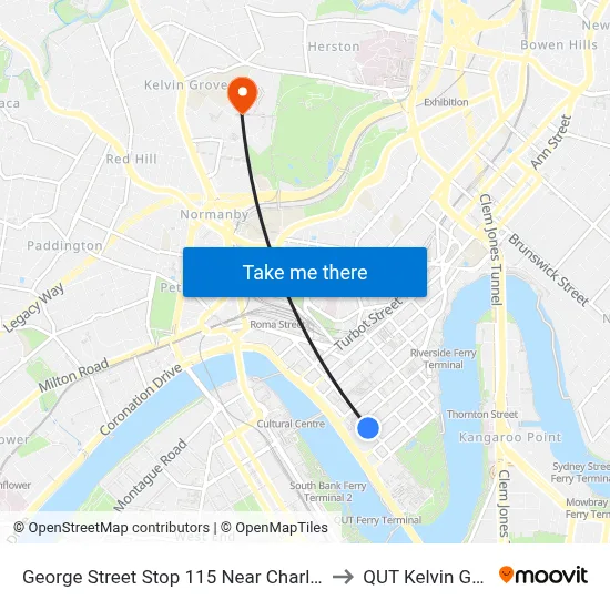 George Street Stop 115 Near Charlotte St to QUT Kelvin Grove map