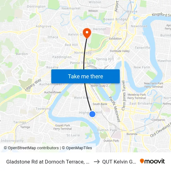 Gladstone Rd at Dornoch Terrace, Stop 11 to QUT Kelvin Grove map