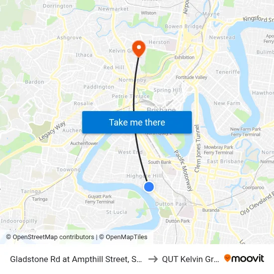 Gladstone Rd at Ampthill Street, Stop 13 to QUT Kelvin Grove map