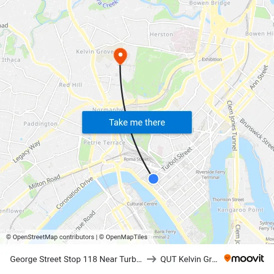 George Street Stop 118 Near Turbot St to QUT Kelvin Grove map