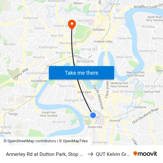 Annerley Rd at Dutton Park, Stop 11/17 to QUT Kelvin Grove map