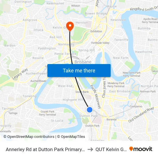 Annerley Rd at Dutton Park Primary, Stop 10 to QUT Kelvin Grove map