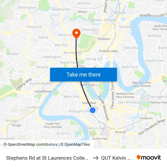 Stephens Rd at St Laurences College, Stop 7 to QUT Kelvin Grove map