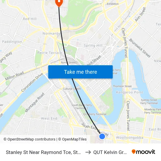 Stanley St Near Raymond Tce, Stop 6 to QUT Kelvin Grove map