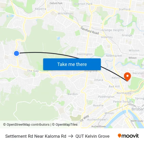 Settlement Rd Near Kaloma Rd to QUT Kelvin Grove map