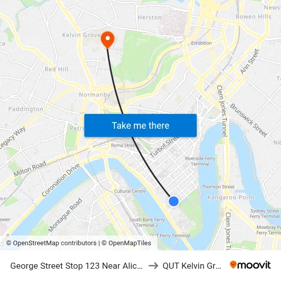 George Street Stop 123 Near Alice St to QUT Kelvin Grove map