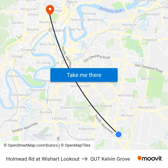 Holmead Rd at Wishart Lookout to QUT Kelvin Grove map