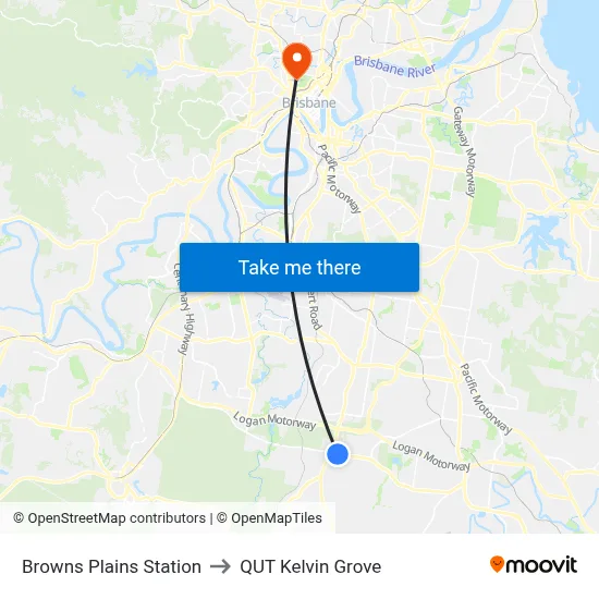 Browns Plains Station to QUT Kelvin Grove map