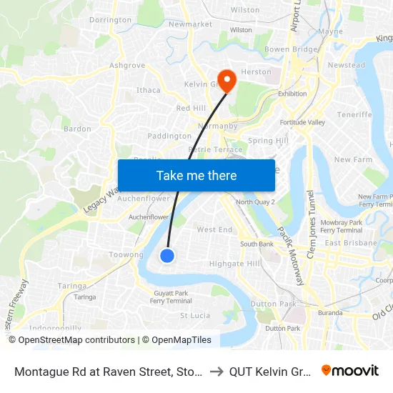 Montague Rd at Raven Street, Stop 12 to QUT Kelvin Grove map