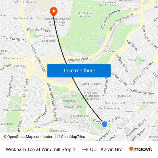 Wickham Tce at Windmill Stop 134 to QUT Kelvin Grove map