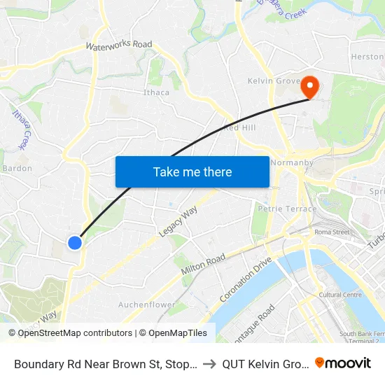 Boundary Rd Near Brown St, Stop 15 to QUT Kelvin Grove map