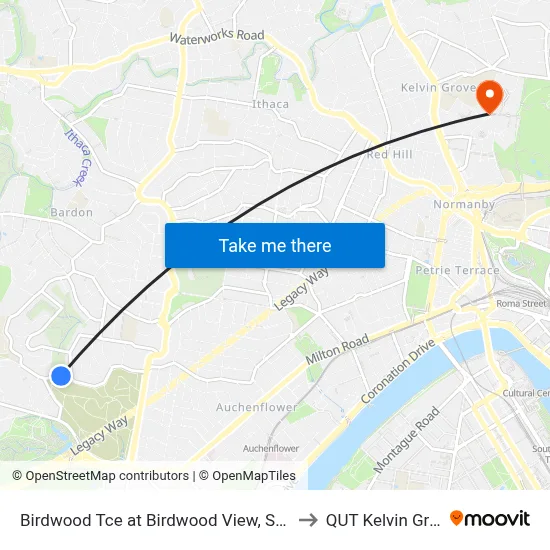 Birdwood Tce at Birdwood View, Stop 30 to QUT Kelvin Grove map