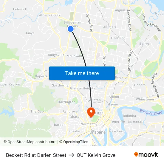 Beckett Rd at Darien Street to QUT Kelvin Grove map