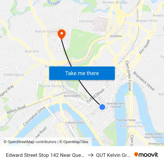Edward Street Stop 142 Near Queen St to QUT Kelvin Grove map
