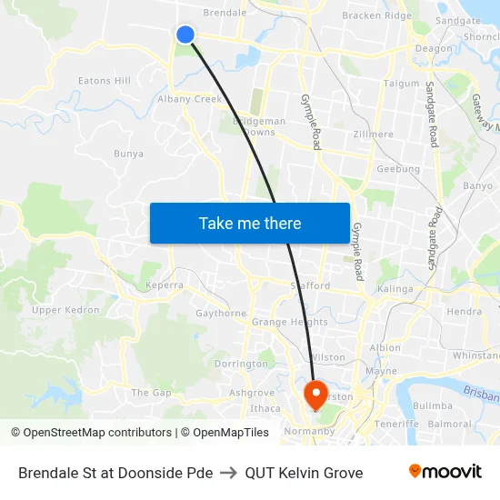 Brendale St at Doonside Pde to QUT Kelvin Grove map