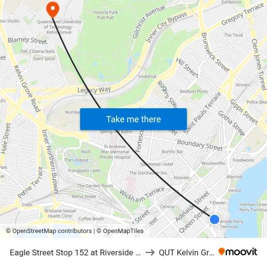 Eagle Street Stop 152 at Riverside Centre to QUT Kelvin Grove map